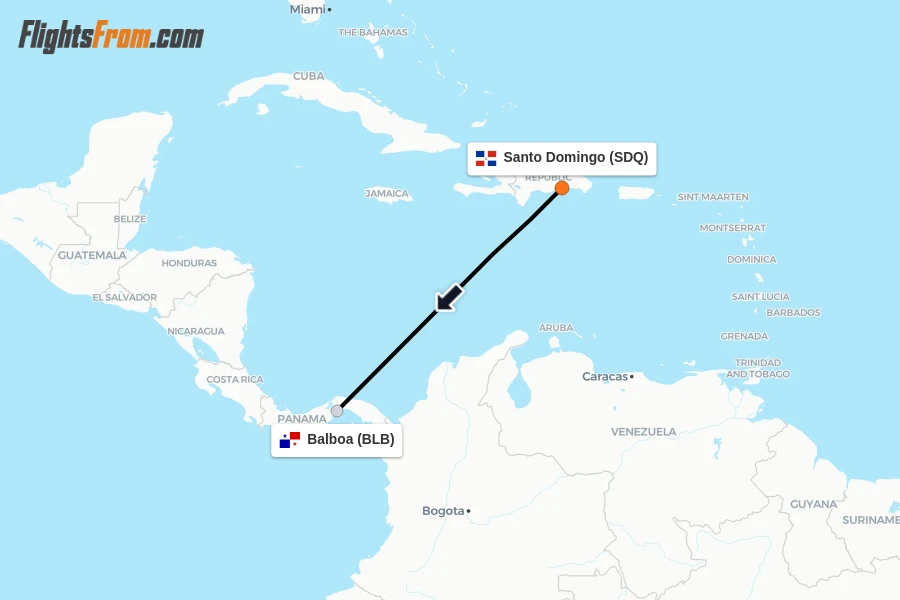 Flights from Santo Domingo to Balboa route map