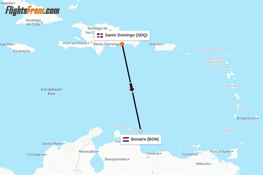 Flights from Santo Domingo to Bonaire route map