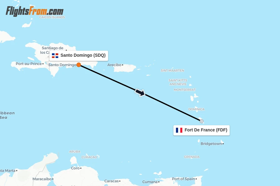 Flights from Santo Domingo to Fort De France route map