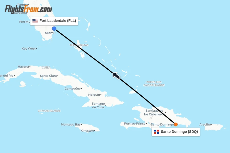 Flights from Santo Domingo to Fort Lauderdale route map