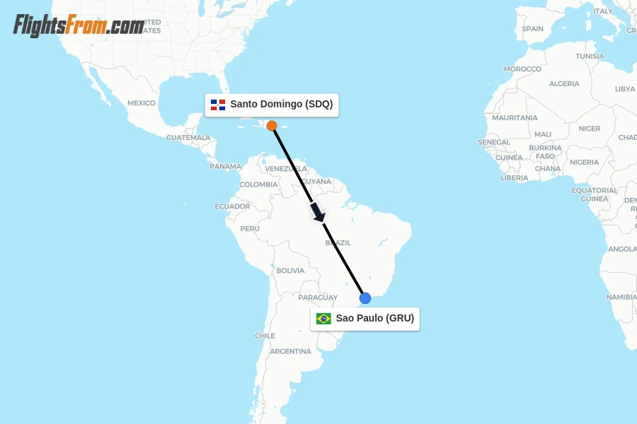 Flights from Santo Domingo to Sao Paulo route map