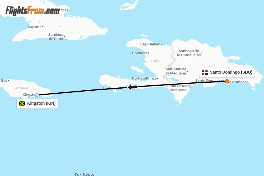 Flights from Santo Domingo to Kingston route map