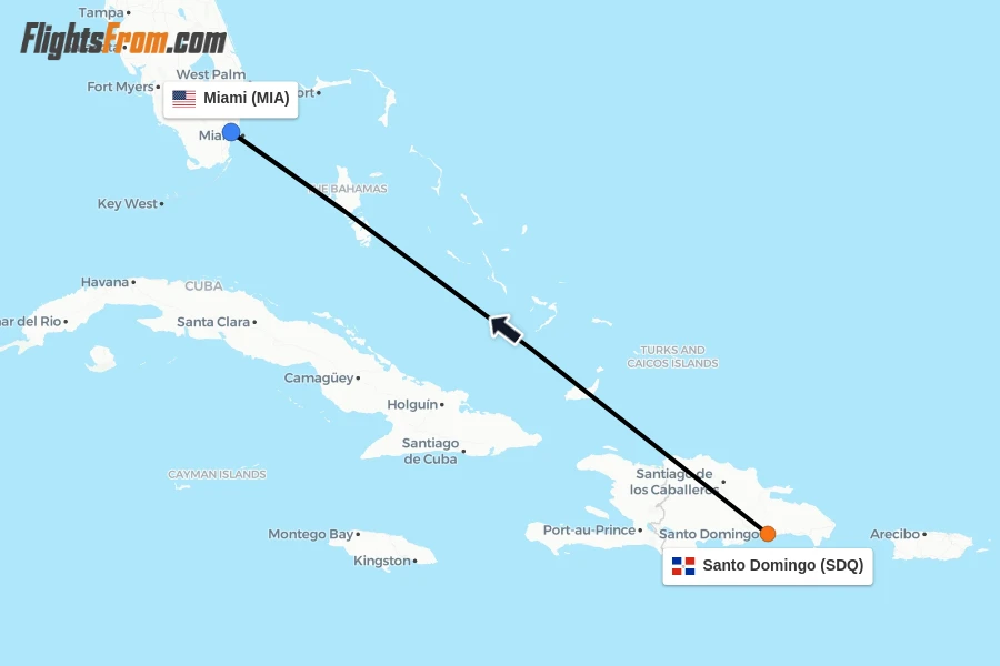 Flights from Santo Domingo to Miami route map