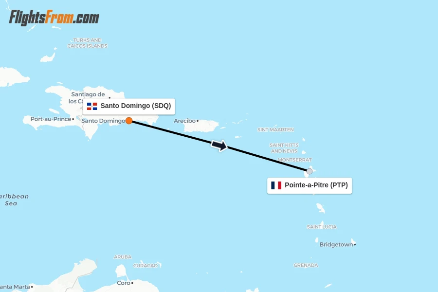 Flights from Santo Domingo to Pointe-a-Pitre route map