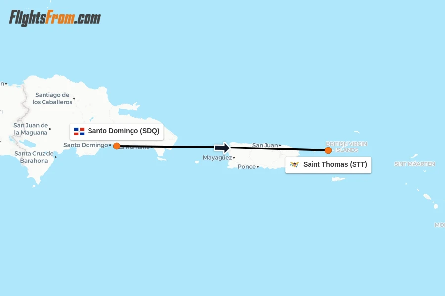 Flights from Santo Domingo to Saint Thomas route map