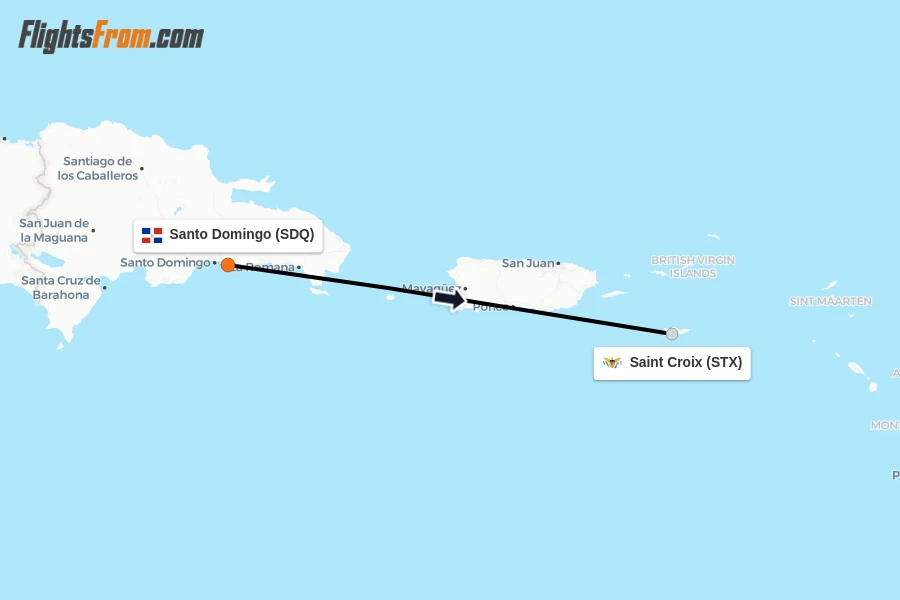 Flights from Santo Domingo to Saint Croix route map