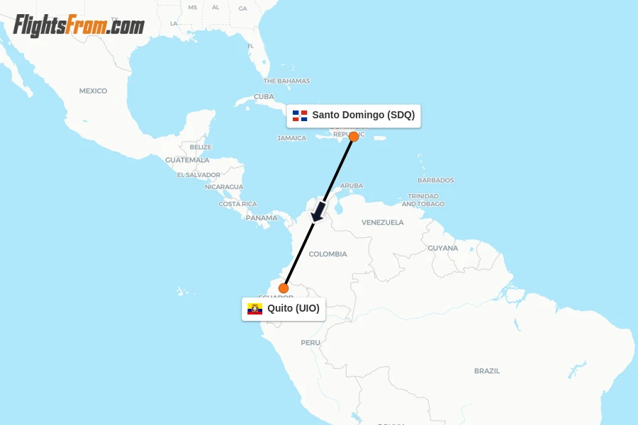 Flights from Santo Domingo to Quito route map