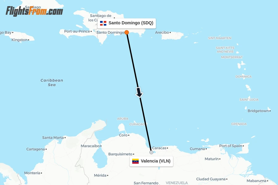 Flights from Santo Domingo to Valencia route map