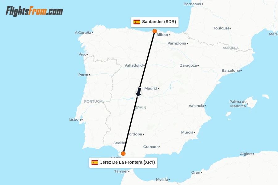 Flights from Santander to Jerez De La Frontera route map