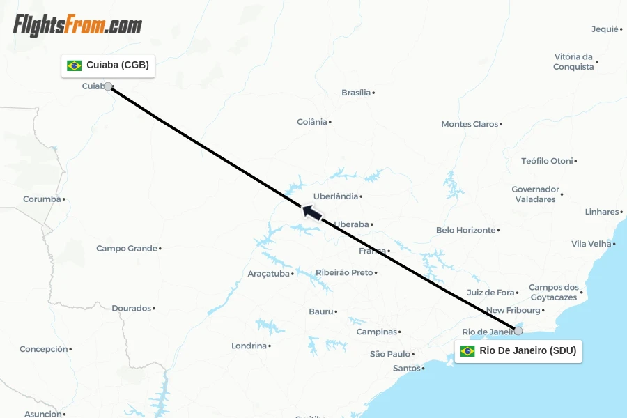 Flights from Rio De Janeiro to Cuiaba route map