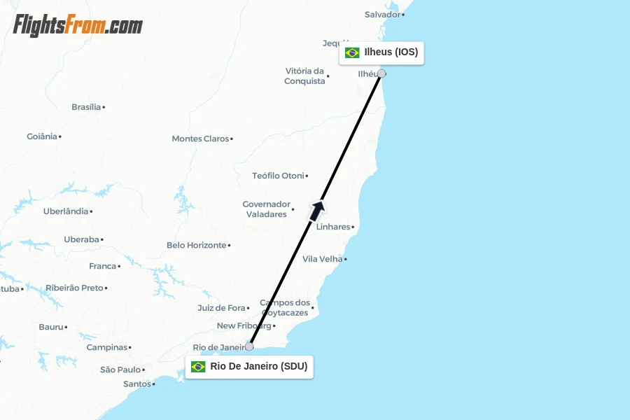 Flights from Rio De Janeiro to Ilheus route map