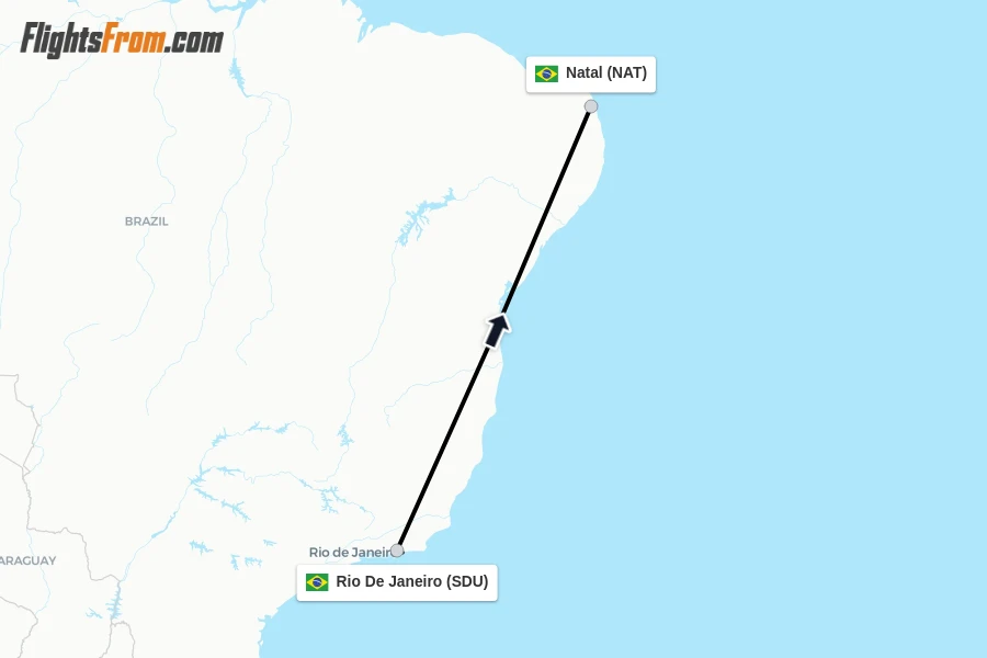 Flights from Rio De Janeiro to Natal route map