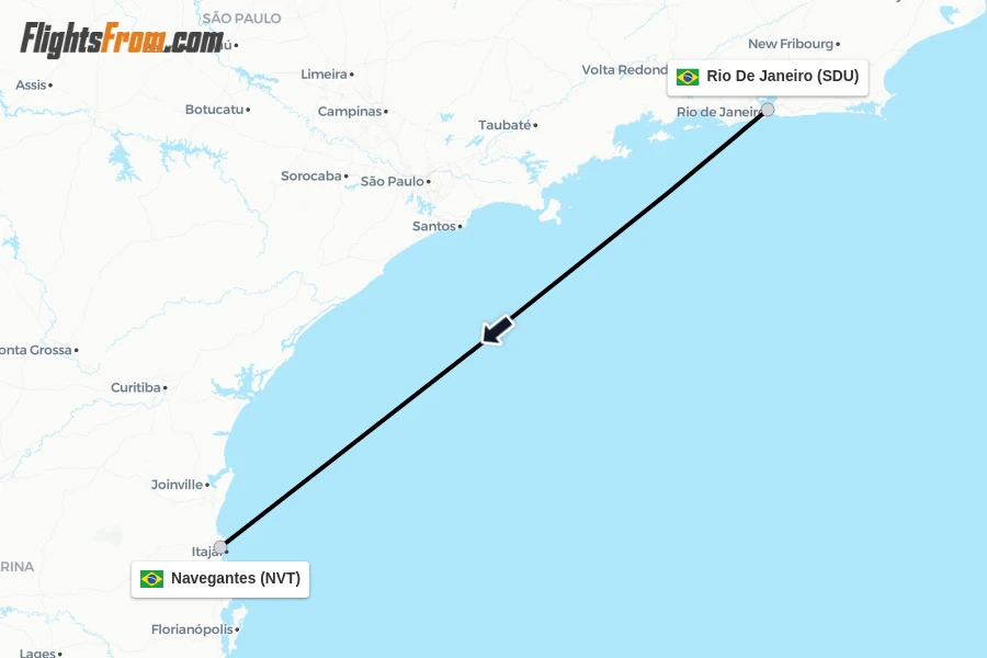 Flights from Rio De Janeiro to Navegantes route map