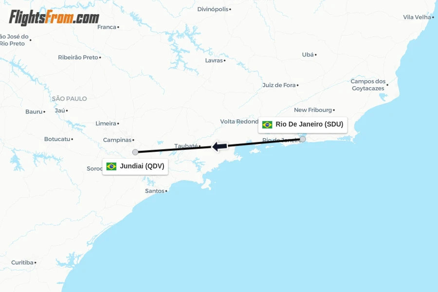 Flights from Rio De Janeiro to Jundiai route map