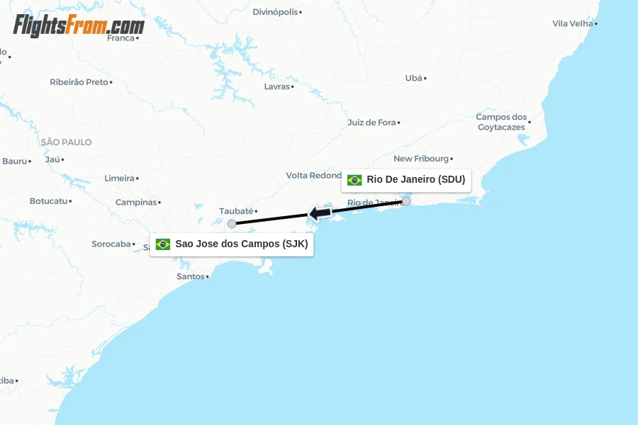 Flights from Rio De Janeiro to Sao Jose dos Campos route map