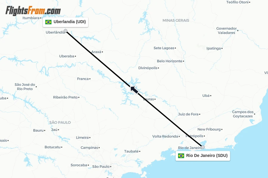 Flights from Rio De Janeiro to Uberlandia route map