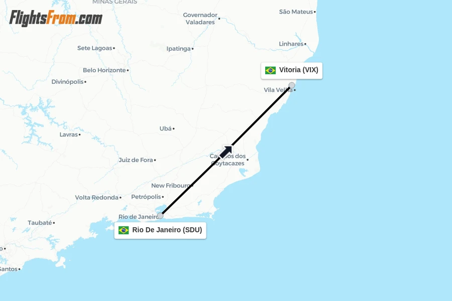 Flights from Rio De Janeiro to Vitoria route map