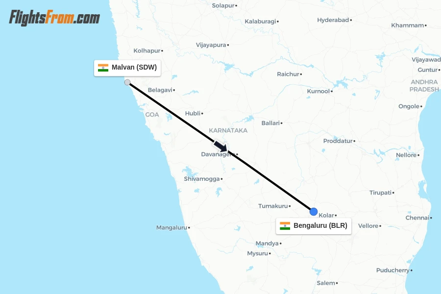 Flights from Malvan to Bengaluru route map