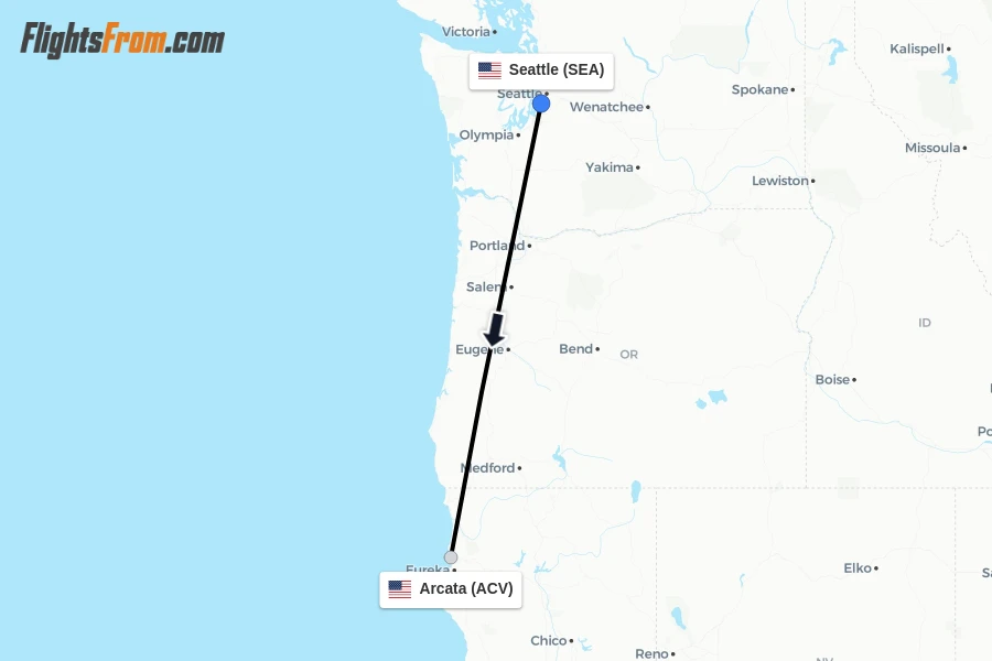 Flights from Seattle to Arcata route map