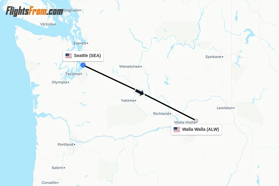 Flights from Seattle to Walla Walla route map