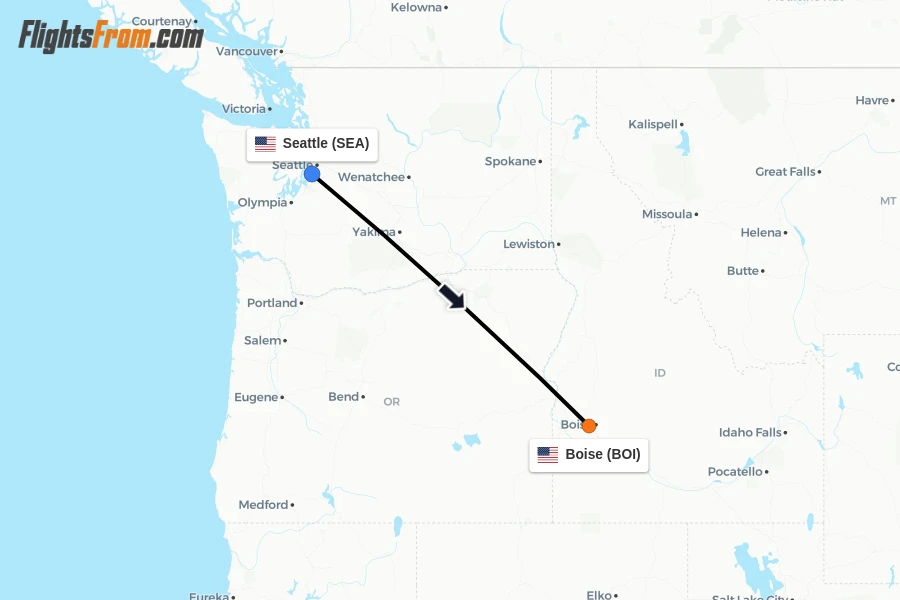 Flights from Seattle to Boise route map