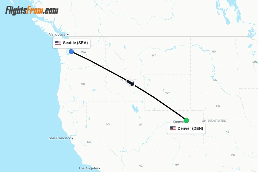 Flights from Seattle to Denver route map