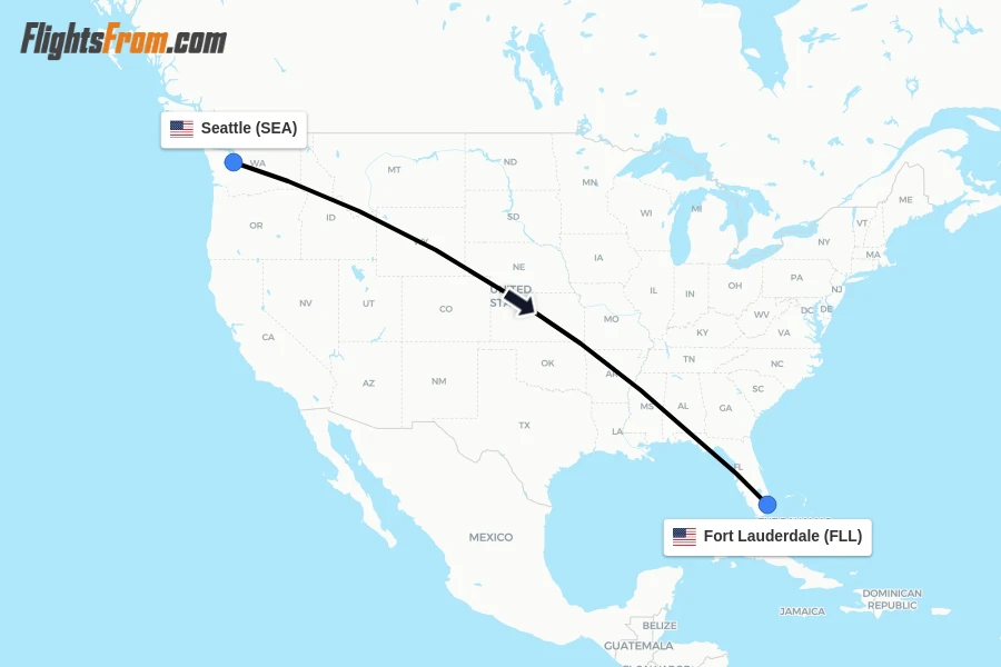 Flights from Seattle to Fort Lauderdale route map