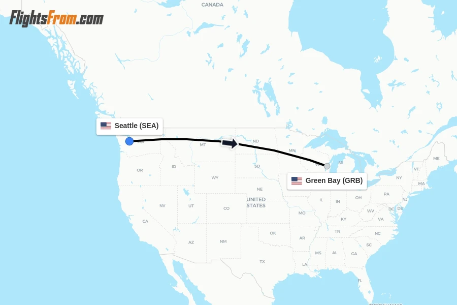 Flights from Seattle to Green Bay route map