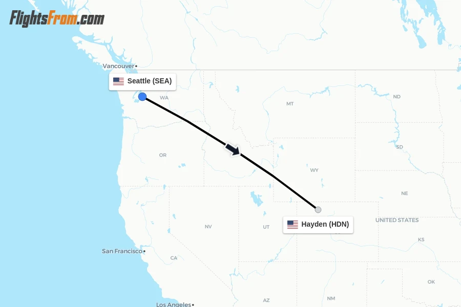 Flights from Seattle to Hayden route map