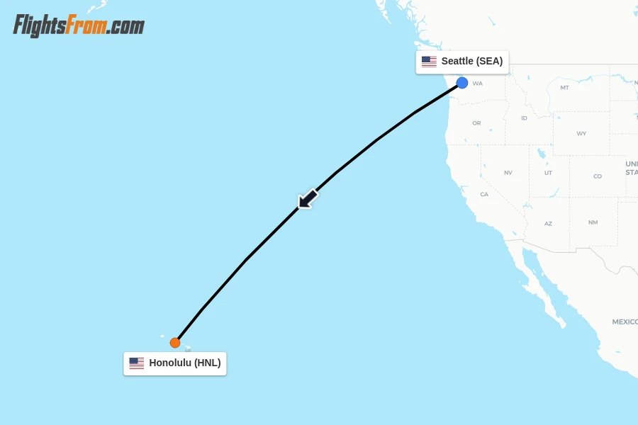 Flights from Seattle to Honolulu route map