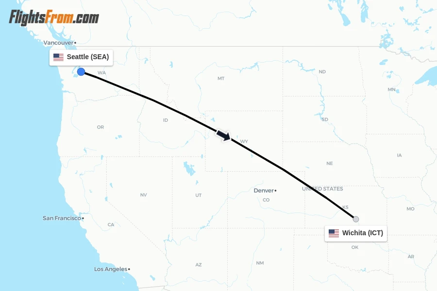 Flights from Seattle to Wichita route map