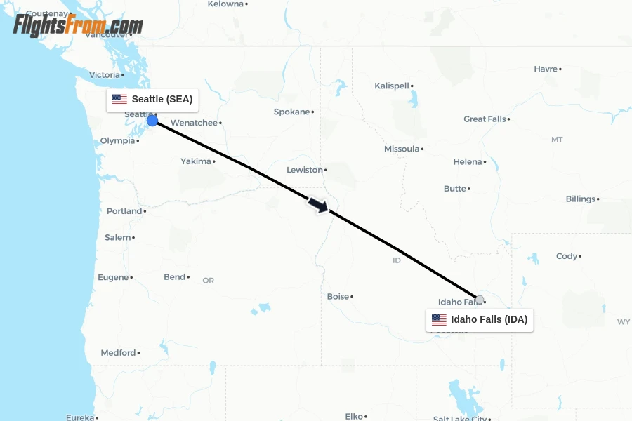 Flights from Seattle to Idaho Falls route map