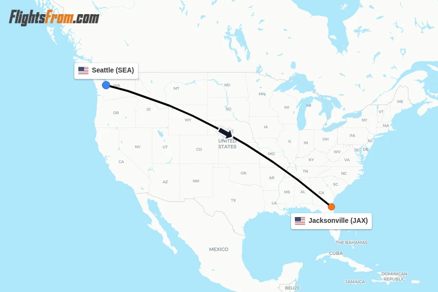 Flights from Seattle to Jacksonville route map