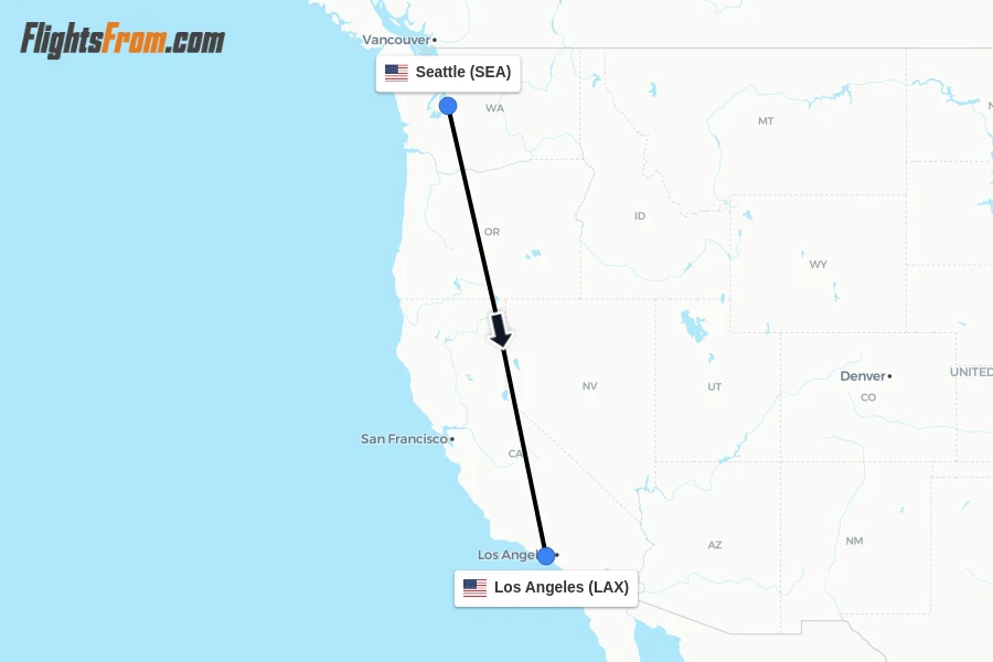 Flights from Seattle to Los Angeles route map