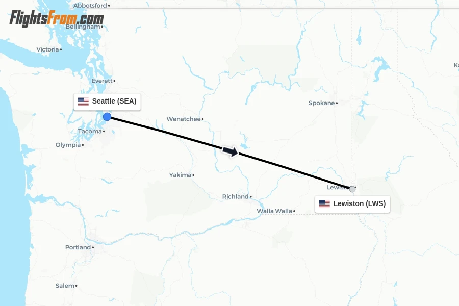 Flights from Seattle to Lewiston route map
