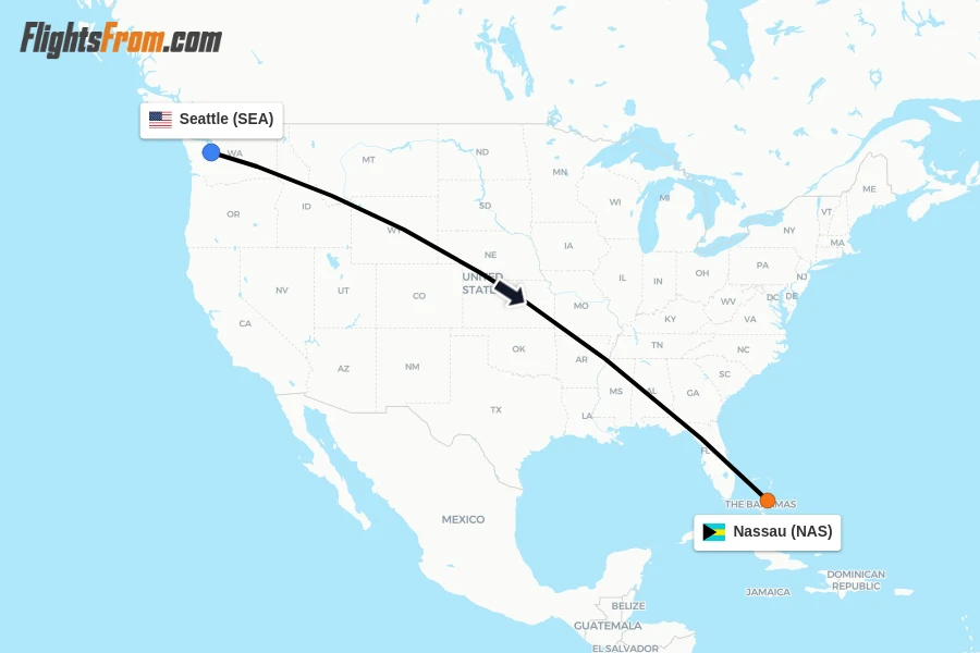 Flights from Seattle to Nassau route map