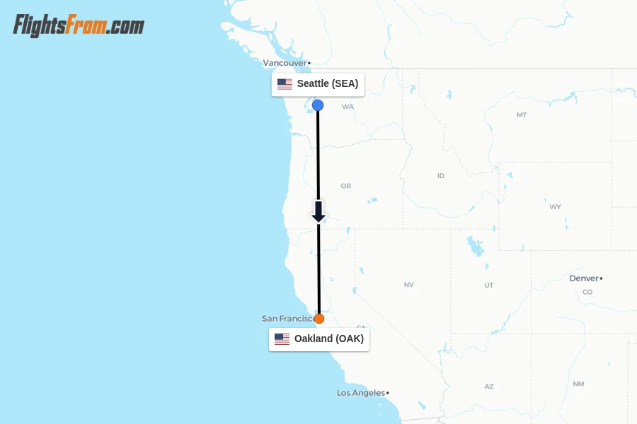 Flights from Seattle to Oakland route map