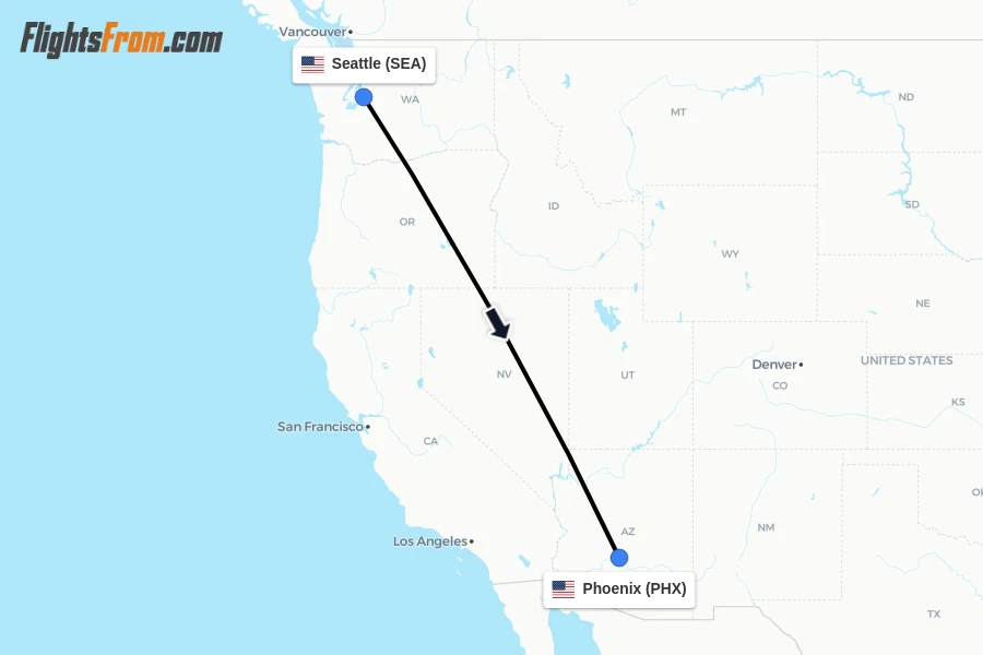 Flights from Seattle to Phoenix route map