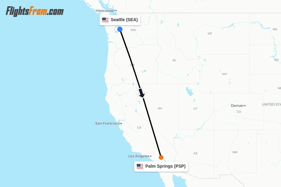 Flights from Seattle to Palm Springs route map
