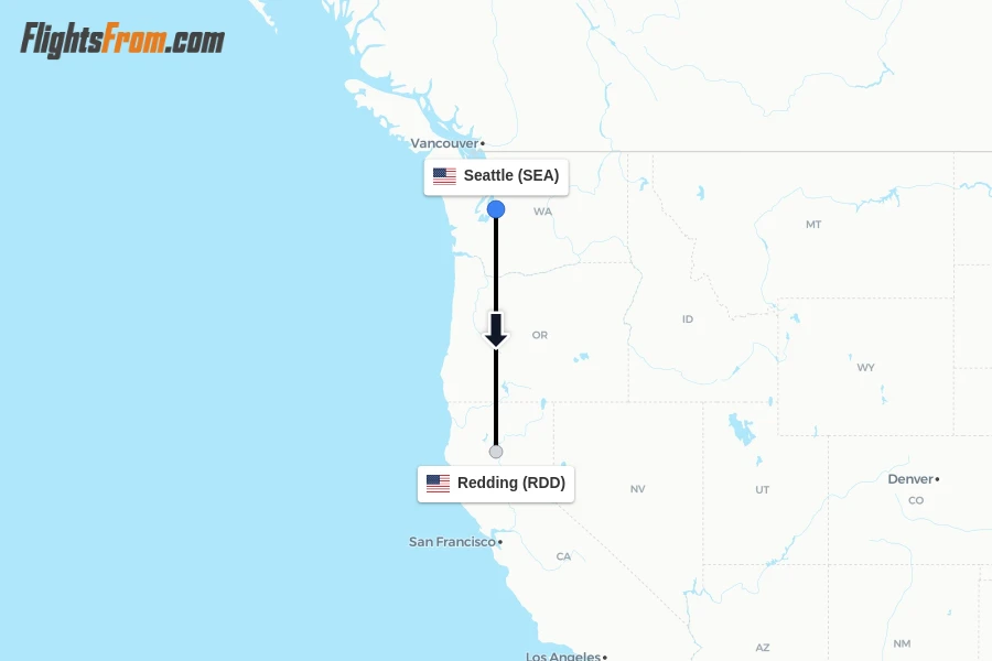 Flights from Seattle to Redding route map