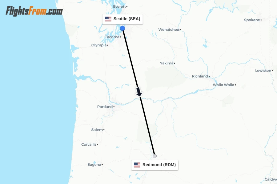 Flights from Seattle to Redmond route map