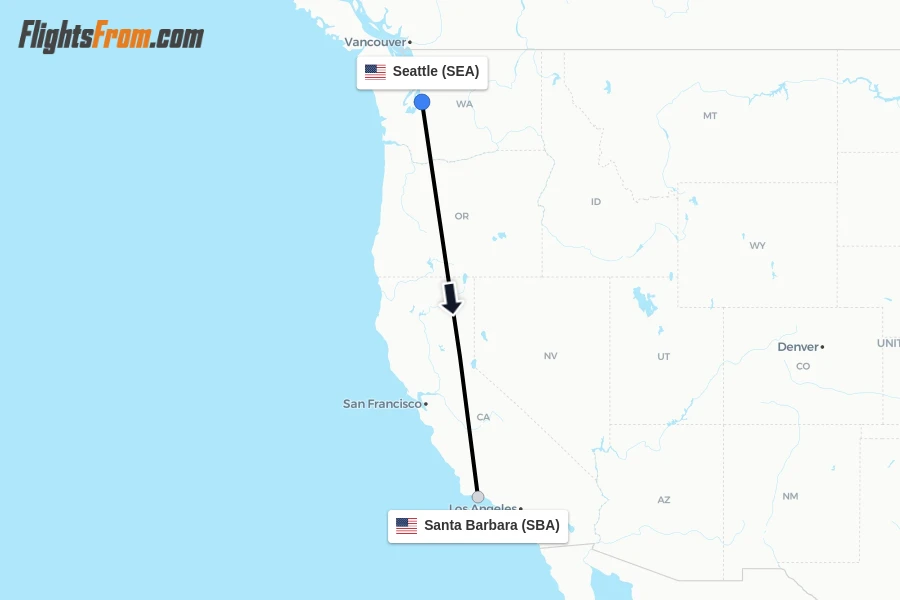 Flights from Seattle to Santa Barbara route map