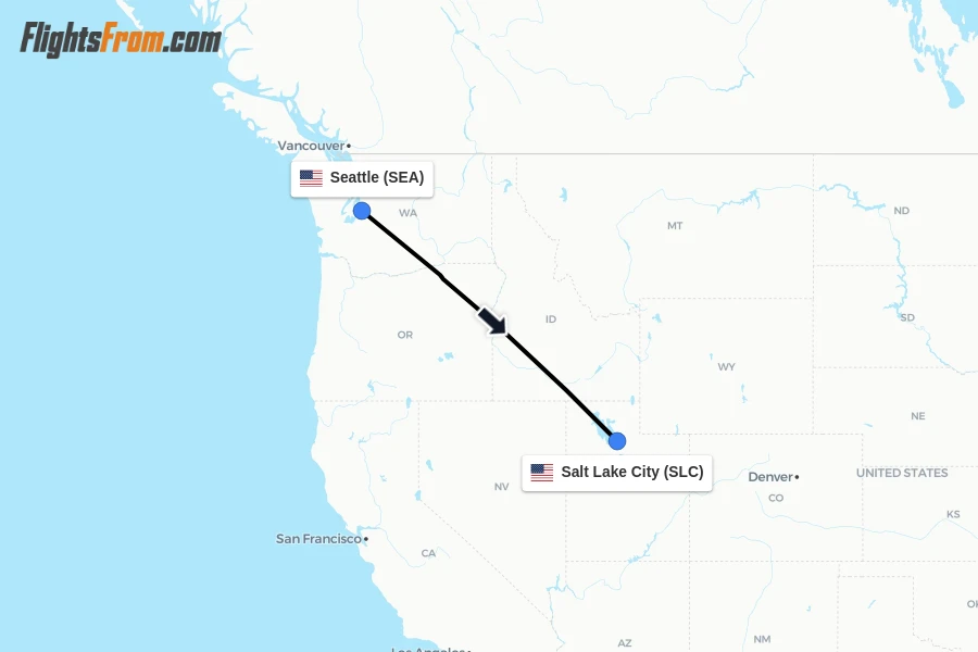 Flights from Seattle to Salt Lake City route map