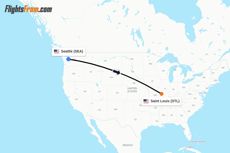 Flights from Seattle to Saint Louis route map