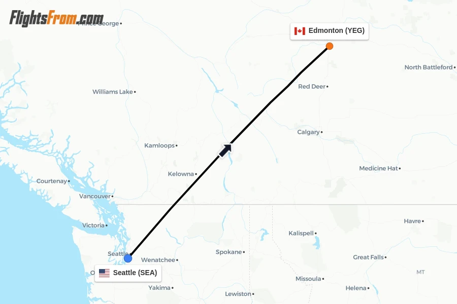 Flights from Seattle to Edmonton route map