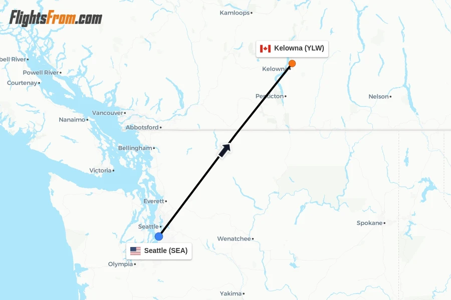 Flights from Seattle to Kelowna route map