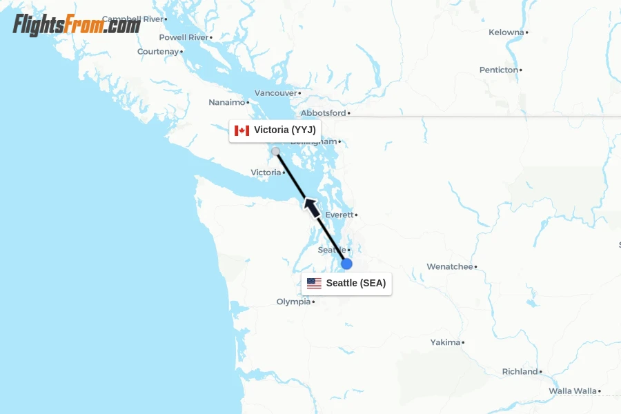 Flights from Seattle to Victoria route map