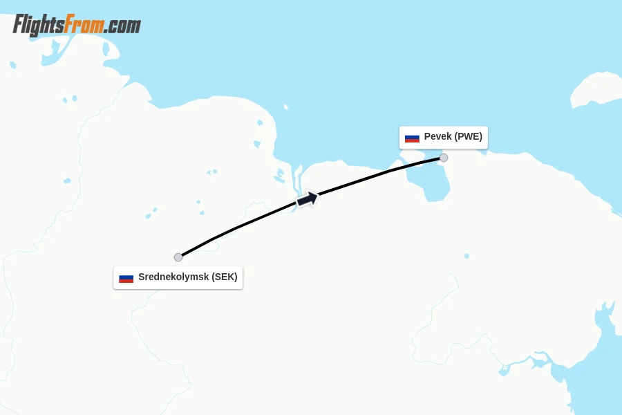 Flights from Srednekolymsk to Pevek route map