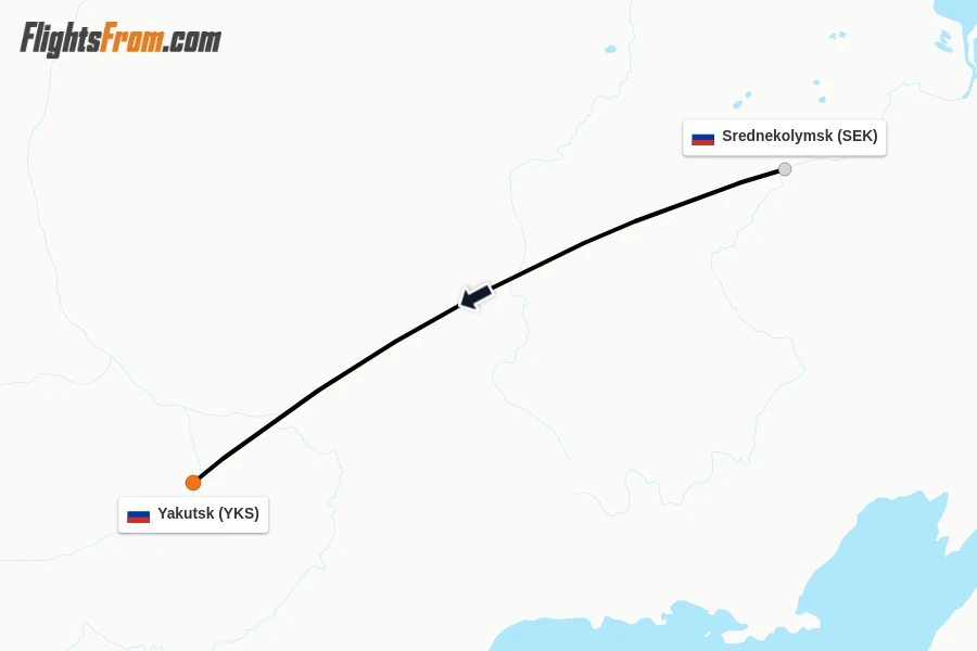Flights from Srednekolymsk to Yakutsk route map