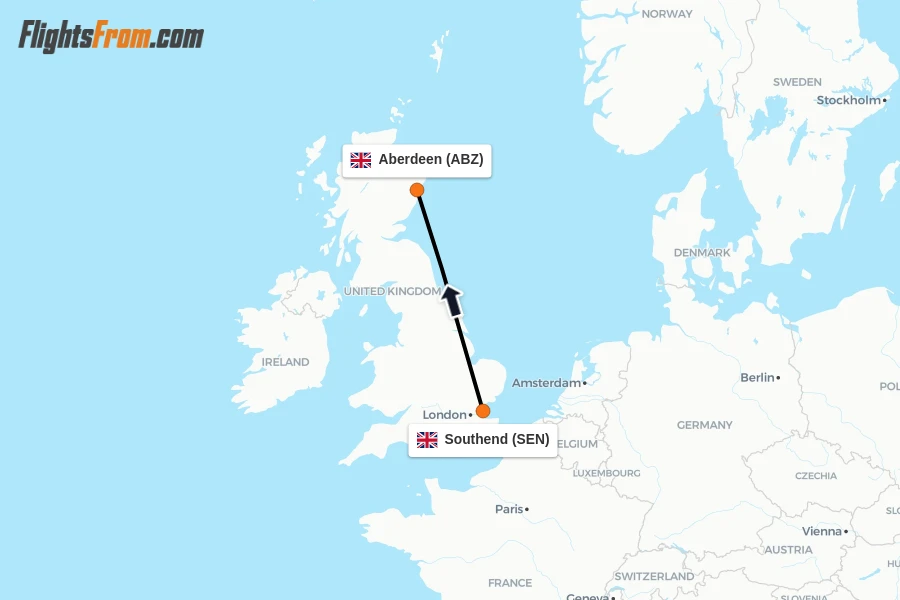 Flights from Southend to Aberdeen route map